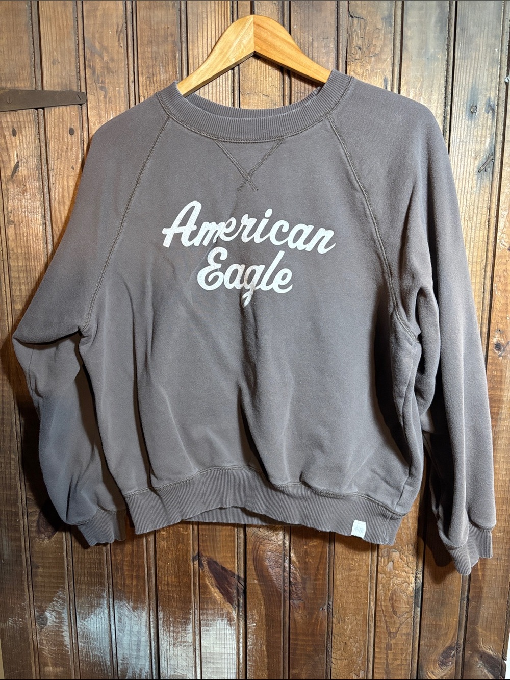 American Eagle Outfitters Brown Crewneck Sweatshirt with White Script Logo